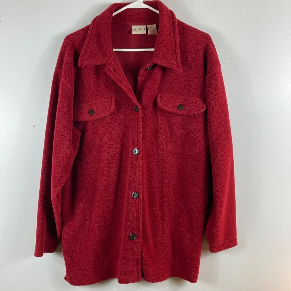 Womens Vintage Crossroads Fleece‎ Shacket Red S
